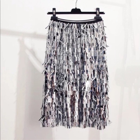 Silver Tassel Sequins Midi Skirt - Picture 4 of 4